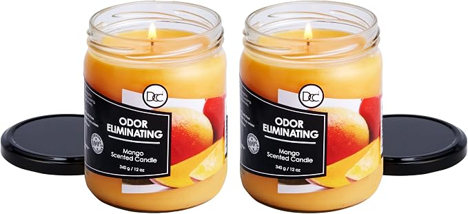 Mango Two Pack Odor Eliminating Highly Fragranced Candle - Eliminates 95% of Pet, Smoke, Food, and Other Smells Quickly - Up to 80 Hour Burn time - 12 Ounce Premium Soy Blend