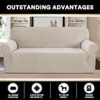 Stretch Sofa Cover Slipcover 1-Piece, Spandex Jacquard Fabric Universal Couch Cover for 3 Cushion, Washable Non Slip Sofa Cover, Pet Friendly (Large Sofa 90"-100",Island Fossi)
