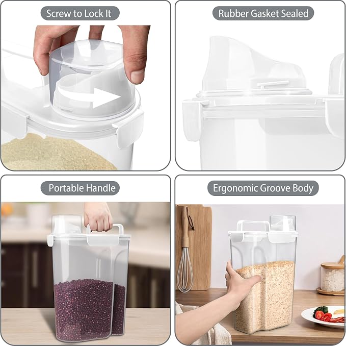 Rice Container, Airtight Rice Storage Container 10lb, Cereal Containers Storage, BPA Free Food Dispenser with Pouring Spout Handle for Flour Pasta Grain, Pet Dog Cat Bird Food Storage Container