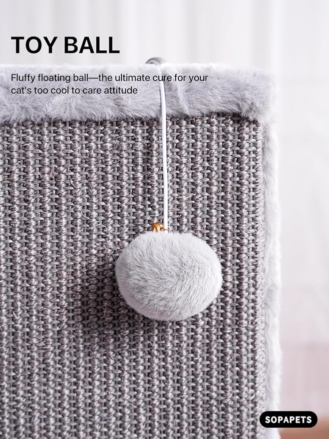 Sopapets Cat Scratching Post 32.7 Inches with Natural Sisal Rope, Sturdy Cat Scratcher for Indoor Cats & Kittens, Hanging Toy Ball, Gray