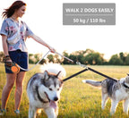 Dual Retractable Dog Leash Small Breed (Up to 110 Lbs Each) - Double Headed 16 ft Extendable Pet Leash with Poop Bags, Reflective Elastic Rope - One Key Control, 360° Tangle-Free (Orange, Large)