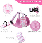 Small Dog Harness and Leash Set of 6, No Pull Soft Lightweight Mesh Puppy Harness, Adjustable Cute Floral Pattern Pet Harness for Small Medium Dogs (Pink Bow, XS)