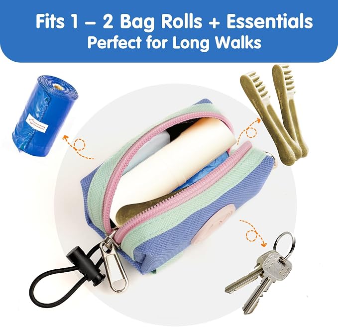 Dog Poop Bag Holder for Leash, Large-Capacity Canvas Pouch, Purple | Holds one bag roll, keys, treats, and small essentials with quick access, secure straps, and water-resistant canvas
