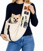 Pet Sling Carrier for Small Dogs and Cats 5-20lbs, Dog Sling with Adjustable Depth, Breathable Air Mesh Puppy Travel Bag, Water Resistant Fabric, Double Safety Leash, Machine Washable,Apricot