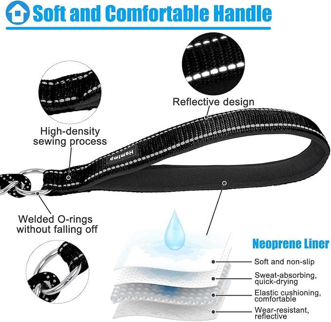 HOMIMP Chew Proof Dog Leash for Medium Large Dogs, Reflective 6 FT Heavy Duty Metal Chain Dog Leashes with Soft Padded Handle, Anti Bite Durable Rope Leashes for Pitbull, Non Chewable