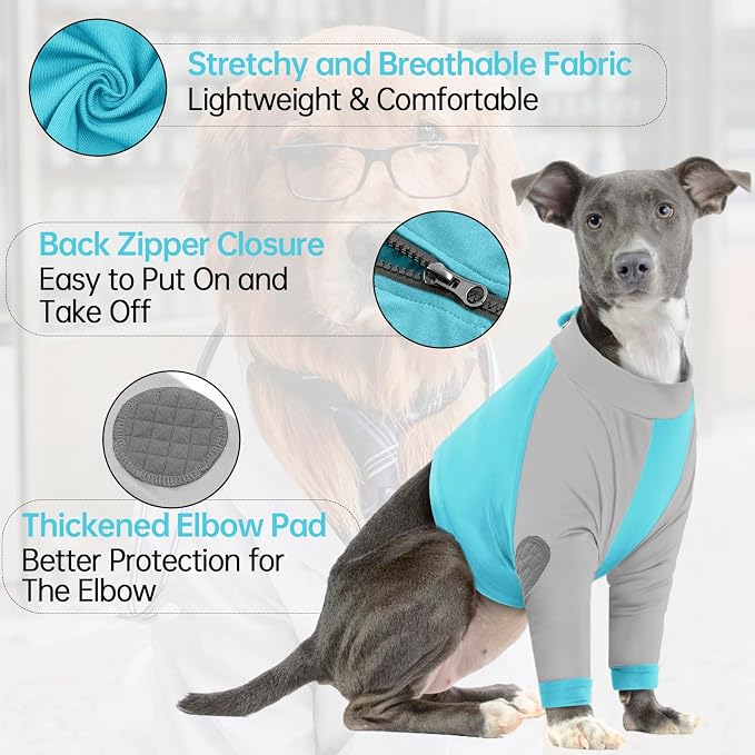 Lelepet Dog Recovery Sleeve for Wounds Front Legs, Stop Licking Dog Shirt | Elbow Protector for Leg Injuries Shoulder Wounds After Surgery Male Female,Zippered Long-Sleeved Shirt Cone Alternative S-3XL