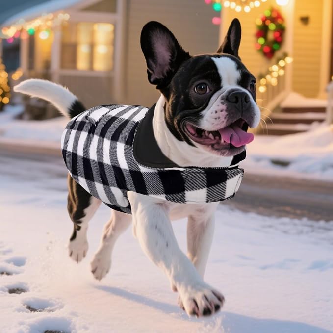 ASENKU Reversible Dog Winter Coat, Dog Jacket for Small Medium Large Dogs | Windproof Plaid Fleece Lining for Cold Weather, Water-resistant Outer Shell, Puppy Puffer Vest with Leash Hole, White 3XL
