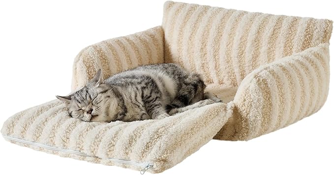 Hollypet Cat Bed Small Dog Orthopedic Couch Beds for Pets up to 13 lbs | Fluffy Multifunctional Double-Layer Warming Kitten Pet Couch Orthopedic Beds with Machine Washable Cover and Non-Slip Bottom