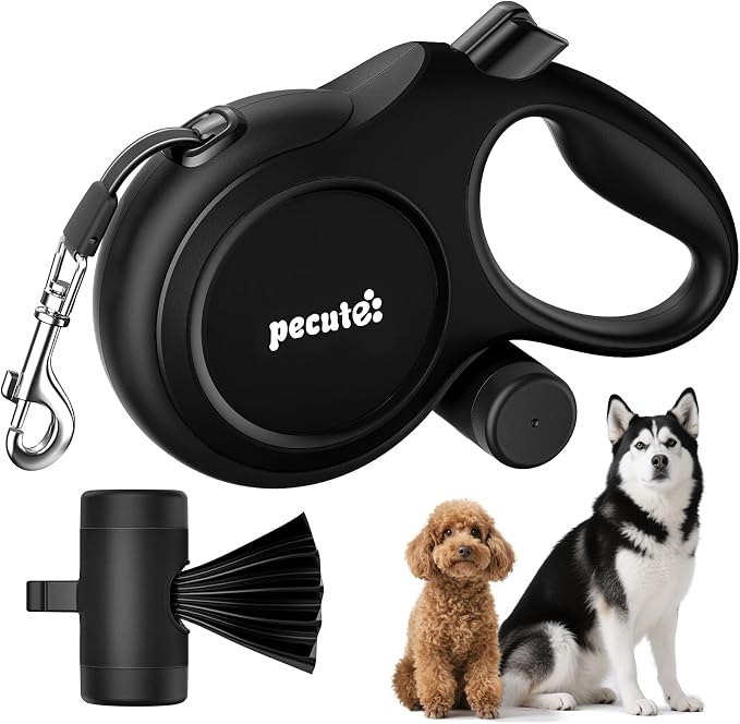 Pecute Dog Leash Retractable 26ft for Large Dogs with Poop Bag Holder | Heavy Duty Retractable Dog Leash for Strong Puller for 33-110 lbs, Anti-Slip Soft Grip, Reflective, 360° No Tangles