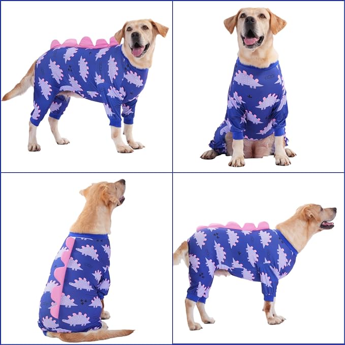 LovinPet Large Dog Pajamas, Four-Leg Stretch Onesie Bodysuit, Lightweight UV-Shielding Pajamas, Anti-Lick Calming Recovery Suit for Surgery, Pull-On for Medium and Large Breeds,Black Pink,3XL