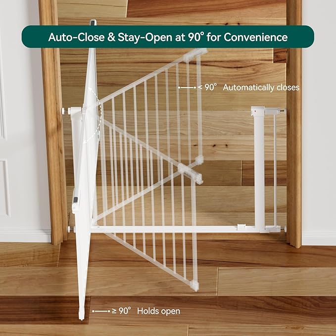 Babelio Baby Gate for Doorways and Stairs, 31-36" Pet Gate with Wide Door | Pressure/Wall Mount; Triple-lock System; Auto-close; 200N Impact Tested; Easy Install for Doorways, Kitchen, Hallway, White