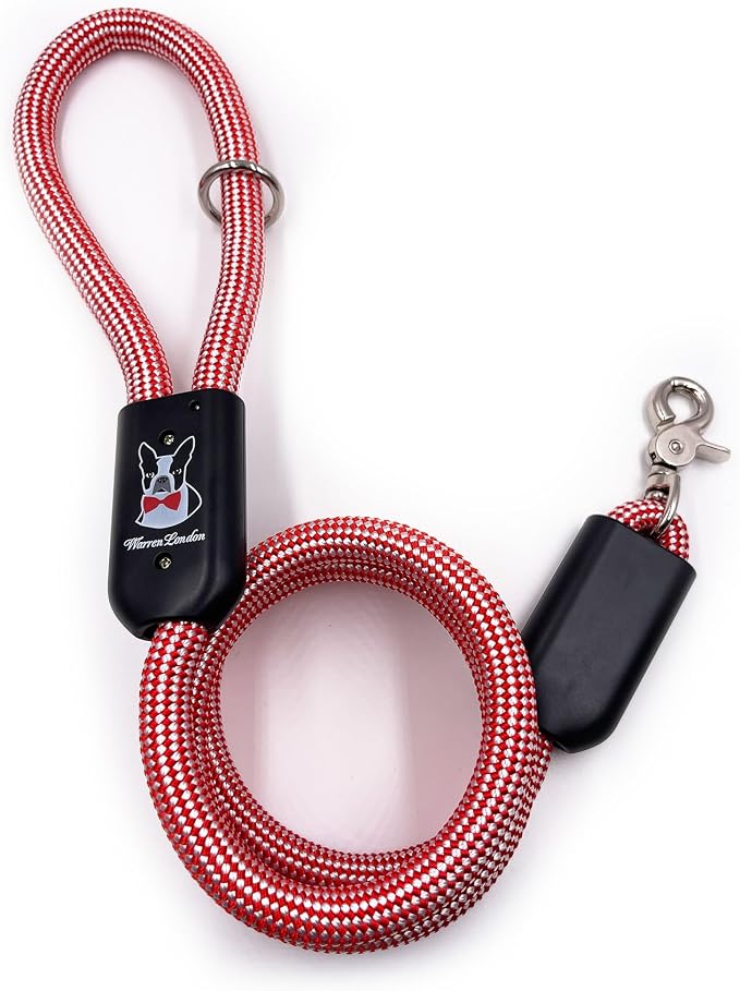 Warren London Climbing Rope Dog Leash – 5 ft Candy-Stripe Rope w/Padded Handle & 360° Clip | Bold Red & White Lead for Year-Round Adventures