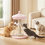 Kitten Scratching Post, Cute Pink Cat Scratcher Sisal | Rotating Canopy, Hanging Balls, Ball Track, Star-Shaped Talking Toy, Snack Balls, 24'', for Indoor for Kittens Adults Cats