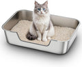 Qiuma Stainless Steel Cat Litter Box with Low Entry, Large Metal Kitty Litter Box for Senior or Injured Cats, Odor-Free, Non-Stick, Easy to Clean, 23.4"x15.6"x5.9", for Multiple Cats