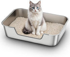 Qiuma XL Stainless Steel Cat Litter Box, Low Entry, 27.5 x 19.6 x 7.8in | 3.15in Low Entry for Kittens, Senior and Injured Cats; Premium Stainless Steel, Odor-Free, Non-Stick and Easy to Clean
