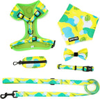 Small Dog Harness and Leash Set of 6, No Pull Soft Lightweight Mesh Puppy Harness， Adjustable Cute Floral Pattern Pet Harness for Small Medium Dogs (Green Leaf, S)