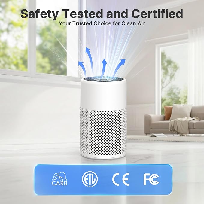 Air Purifiers for Bedroom, Dorm Room, True HEPA Filter for Smoke, White | Small Air Purifier for Wildfire Smoke, Dust, Pet Dander, 24dB Quiet Sleep Mode with Night Light, Fragrance Sponge, 2 Pack