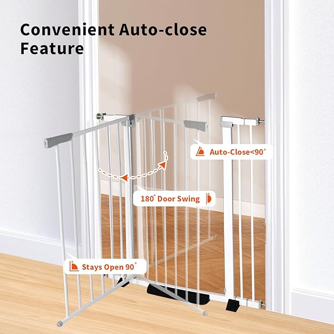 Rgqphantom 41" Tall Safety Pet Gate,Adjustable 30.5"-55" Wide(White) | Auto Close Cat Gate Suitable for Stairs,Doorways,White, Pet Safety Barrier