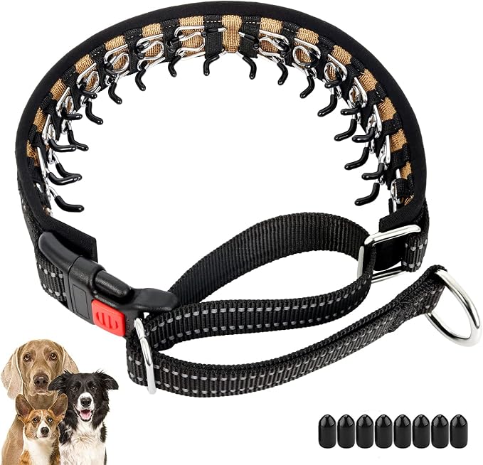 Mayerzon Martingale Collar No Pull for Small Medium Large Dogs | Black, L | Reflective, Patented Anti Pulling Dog Collar for Walking Training, Buckle, Adjustable, Safe for Night Walks, 2.5mm Links