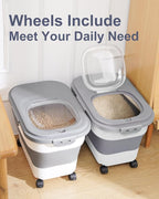20-30 Lbs Rice Storage Container,Collapsible Food Storage Containers | Flour Storage Container with Wheels Airtight Locking Lid,Rice Container with Cup and Scoop,Suitable for Rice,Pet Food,Flour