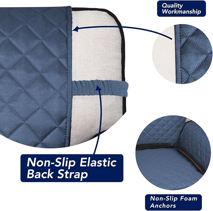 PureFit Reversible Quilted Couch Covers for Dogs Loveseat Sofa Cover 54" | Dark Blue/Light Blue, Water Resistant Couch Protector, Washable Pet Couch Cover with Non Slip and Elastic Straps For Kids