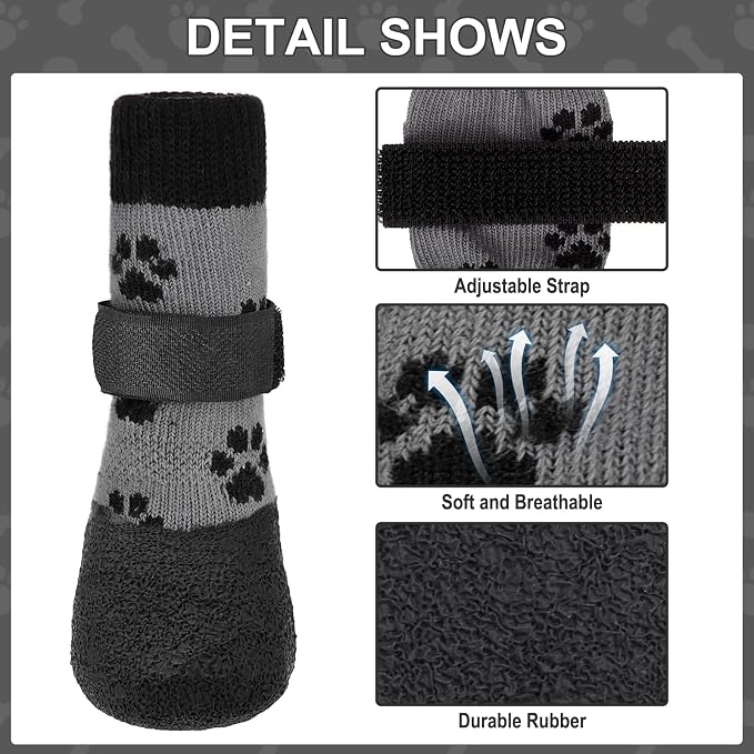 KOOLTAIL Anti Slip Dog Socks for Hot/Cold Pavement to Prevent Licking Paws,Booties for Hardwood Floors,Traction Rain Dog Boots&Paw Protectors Shoes with Grip for Small Medium Large Senior Dogs
