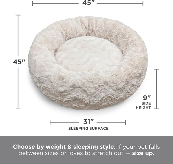 Best Friends by Sheri The Original Calming Donut Dog Bed for Extra-Large Dogs up to 150 lbs, Lux Faux Fur, Gray, 45" x 45"