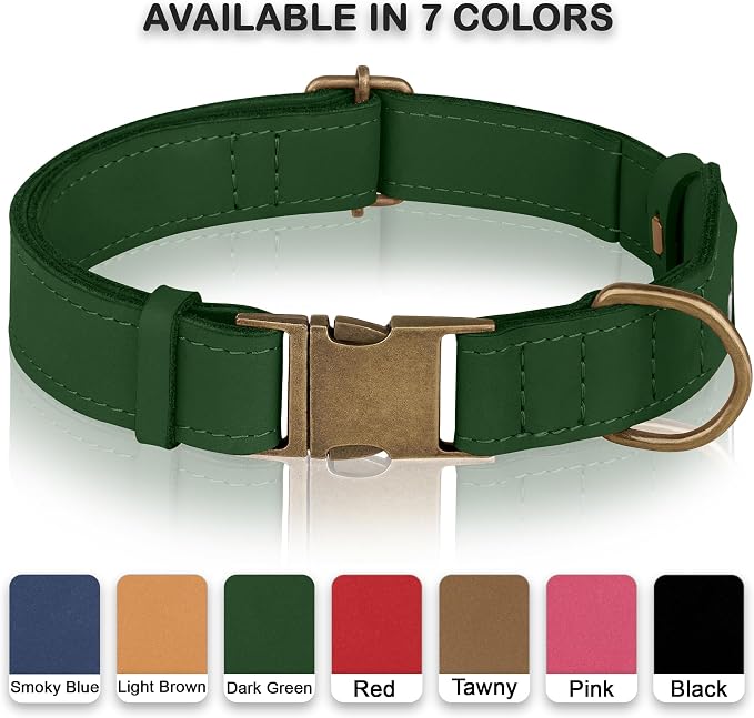 AirTag Dog Collar - Genuine Leather Dog Collar with Apple AirTag Holder and Metal Buckle - Smart GPS Tracking Pet Collars (Dark Green, M, 14"-18" Neck Fit)