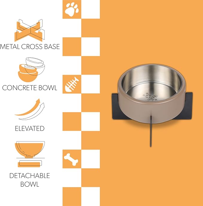 Ripple Ridge 16oz (2 Cups) Small/Medium Slanted Pet Feeder with Weighted Concrete Base and Removable Stainless Steel Bowl, Non-Slip Dishwasher Safe for Dogs, Cats, Pink DBL3001A