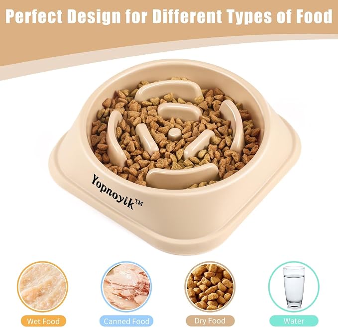 Slow Feeder Dog Bowls for Medium Dogs & Cats | Non-Slip Base, Anti-Choking Design, Reduces Bloating & Overeating, Easy to Clean, 1.5-2 Cups