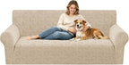 ZNSAYOTX Stretch Couch Cover, 1 Piece Sofa Covers for 3 Cushion Couch, Jacquard Sofa Slipcovers with Elastic Bottom Thickened Furniture Protector for Dog Cat Pet (Large, Khaki)