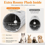 Geometric Straight Cat Tunnel with Plush Inside,Cats Toys Collapsible Tunnel Tube with Balls, for Rabbits, Kittens, Ferrets,Puppy,Diameter 11.8 Inch