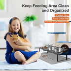 Elevated Cat Bowls with Food Mat, 10°Tilted Non-Slip Raised Cat Food Water Bowls Set, 3 Thick Stainless Steel Pets Dishes with Handles to Indoor Kitten Puppy, Anti-Vomiting Cute Metal Feeding Stand