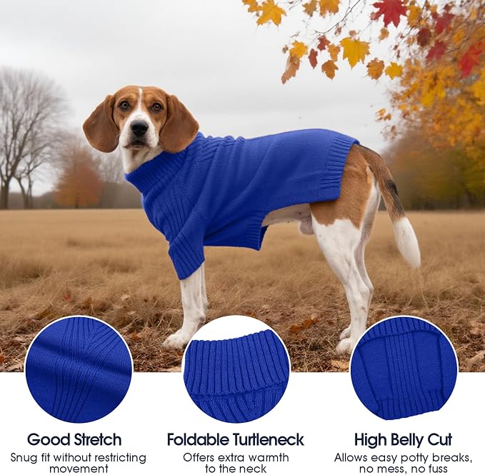 IECOii XXL Dog Sweater,Thermal Knit Big Dog Sweater with Sleeve,Pet Turtleneck Doggy Sweatshirt for Extra Large Dogs Boy Girl,Stretchy Large Dogs Cold Weather Outfit Pitbull Clothes,(Royal Blue,XXL)