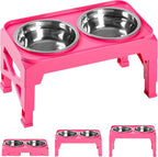 Hubulk Elevated Dog Bowls with 2 Stainless Steel Dog Food & Water Raised Bowls with No Spill Edge Non-Slip Stand Adjusts to 3 Heights(2.75", 6.0", 7.5") for Small Medium Dogs and Pet