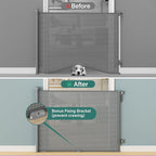 Babepai Retractable Baby Gates Extra Wide | 55" Wide x 34" Tall Dog Gates for Stairs | Indoor/Outdoor Use | Child Gates for Doorways, Deck, Porch, Hallways, Patio - Gray