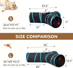 Tempcore Cat Tunnel for Indoor Cats, 3 Way Collapsible Pet Play Tunnel with Teaser Wand, Peek Holes & Hanging Ball, Interactive Tube for Kittens & Rabbits, Black & Blue Large Size