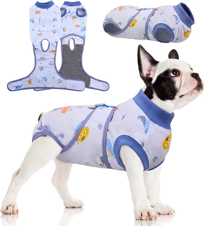 FUAMEY Dog Recovery Suit, Soft Surgical Suit for Dogs Onesie for Surgery | Cone Alternative after Surgery, Abdominal Wound Protector, Anti Lick Suit, Dog Onesie for Surgery Female Male Blue Boat M