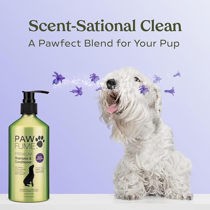 PAWFUME Dog Shedding Shampoo and Conditioner, Royal Lavender, 4-Pack – Nourish & Detangle for Silky Soft Coat – Probiotic, Deep-Cleaning, pH-Balanced – Salon-Quality Shedding Shampoo for Dogs