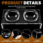 Acrylic Elevated Dog Cat Bowls Pet Feeder Double Bowl Raised Stand Comes with 2 Removable Glass Bowls and 2 Stainless Steel Bowls.Perfect for Large Dogs, 7.2" Tall