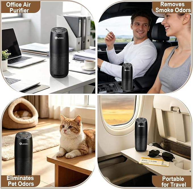 Aucleia Mini Portable Air Purifier for Car Office Travel, Black | Compact Air Purifier With Aromatherapy Function, Usb Powered Mini Usb Air Purifier Removes Pet Odor, Smoke, Dust And Pollen