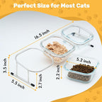Elevated Cat Bowls, 15° Tilted Glass Raised Cat Food and Water Bowl | Stainless Steel Stand, 3 Large Capacity Glass Cat Bowls and 4 Anti Slip Feet, Suitable for Cats and Little Dogs