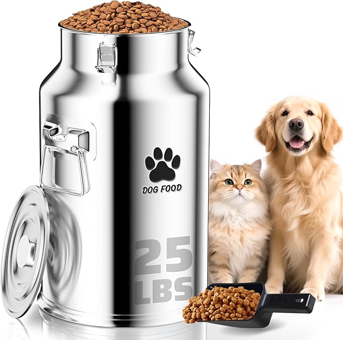 25Lbs Metal Dog Food Storage Container, Dog Food Storage Tank, Multifunctional Storage Bin with Sealed Lid and Spoon, Pet Food Storage Container for Dogs and Cats, Keeping Fresh and Easy to Clean