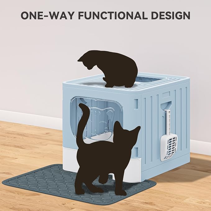 YITAHOME Large Enclosed Cat Litter Box w/Mat Scoop Blue Litter Box with Lid | Anti-Splash Kitty Litter Box with Lid & Pull-out Tray for Odor Control & Easy Cleaning, Front Entry Top Exit, Quick Assembly