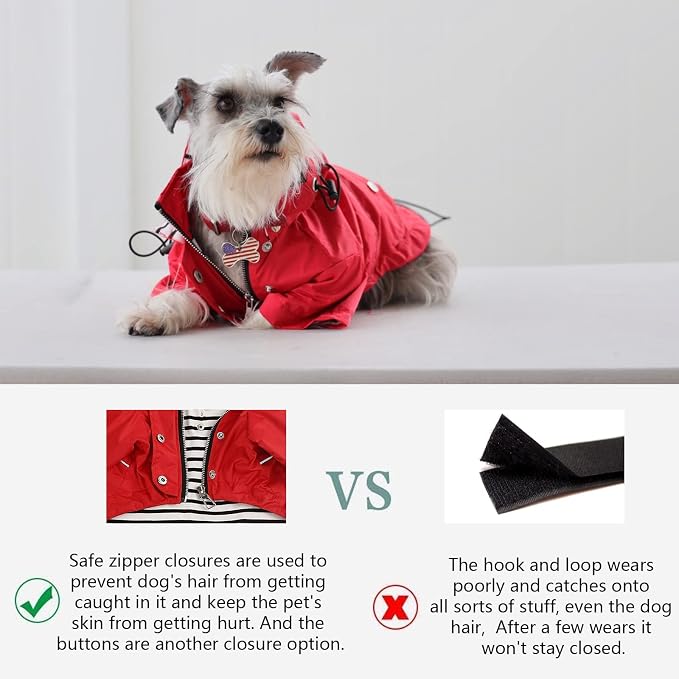 Morezi Dog Zip Up Raincoat with Reflective Buttons, Rain/Water Resistant, Adjustable Drawstring, Removable Hood, Raincoats with Legs 8lbs to 80lbs Available - Pink - S