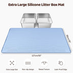 Silicone Cat Litter Mat for Litter Box 50”x35” Large Cat Mat, Blue | Waterproof, Non-Slip, Leak-Proof Rug Mat with Lip, Easy to Clean, Extra Large Litter Catcher Mat for Floor