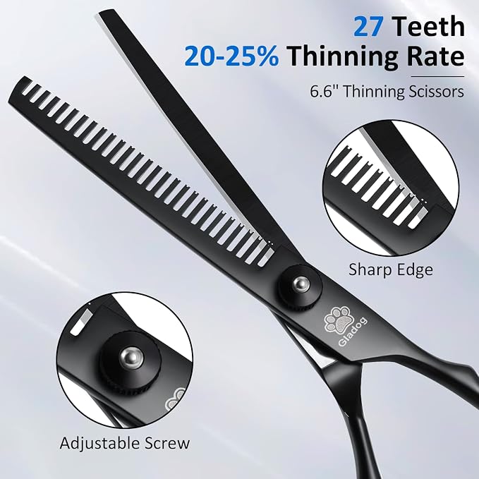 Dog Grooming Scissors Kit with Safety Round Tips, GLADOG Professional 5 in 1 Grooming Scissors for Dogs