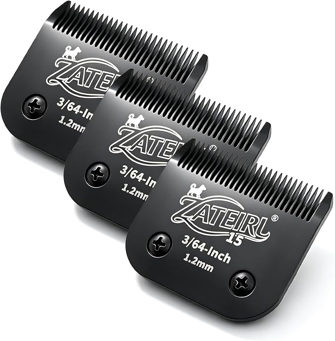 Size 15 Detachable Pet Grooming Clipper Blade with Steel Cutter, 3/64 Inch (1.2 mm) Cut Length, Black, Compatible with Andis, Oster A5, Wahl KM10, 3 Pack