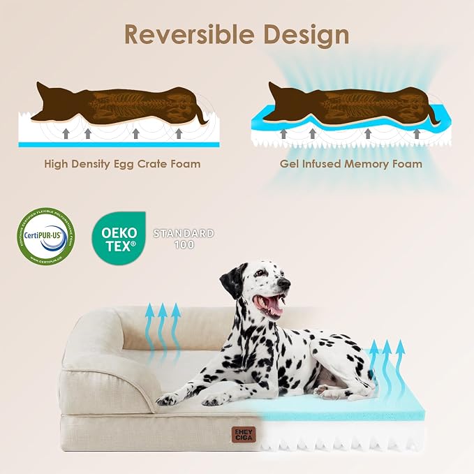 EHEYCIGA Orthopedic Dog Beds for Large Dogs, Waterproof Memory Foam Large Dog Bed with Sides, Non-Slip Bottom and Egg-Crate Foam Pet Couch Bed with Washable Removable Cover, Beige | Non-Slip Bottom and Egg-Crate Memory Foam XL Dog Couch Bed with Washab...