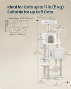 SONGMICS HOME Cat Tree for Indoor Cats, Multi-Level Cat Tower with Sisal Scratching Posts, Hammock and Condo, White